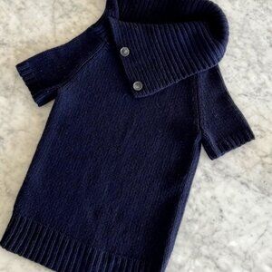 Theory Cashmere Blend Navy Blue Short Sleeve Turtleneck Sweater Size S $295
